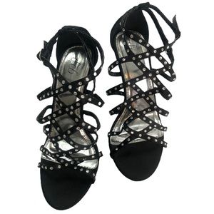 deb black heels with rhinestones 9